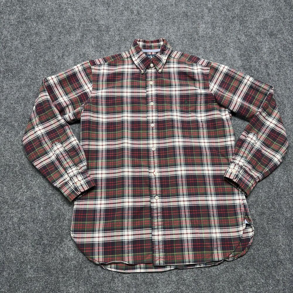 Ralph Lauren Mens M Tartan Plaid Shirt Button Down Pony Red Green Cotton